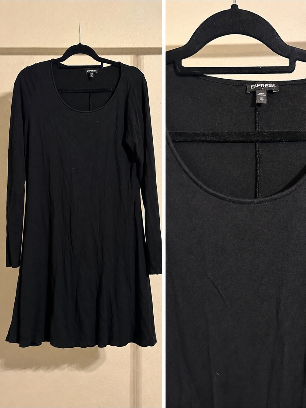 Express Black Long Sleeve Scoop Neck A-Line Dress
